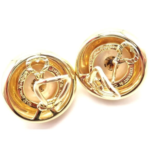 Authentic Tiffany & Co Picasso 18k Yellow Gold Diamond Mabe Pearl Earrings Paper - Picture 4 of 11